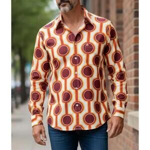 Dorothy Zudora 70s Style Burning Sands Long Sleeve Button-Up Mens Shirt - 2XL